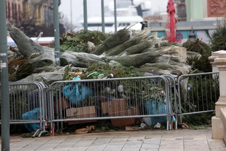 Tužan prizor: stotine neprodanih jelki u Rijeci čekaju komunalne službe da ih odvedu na otpad