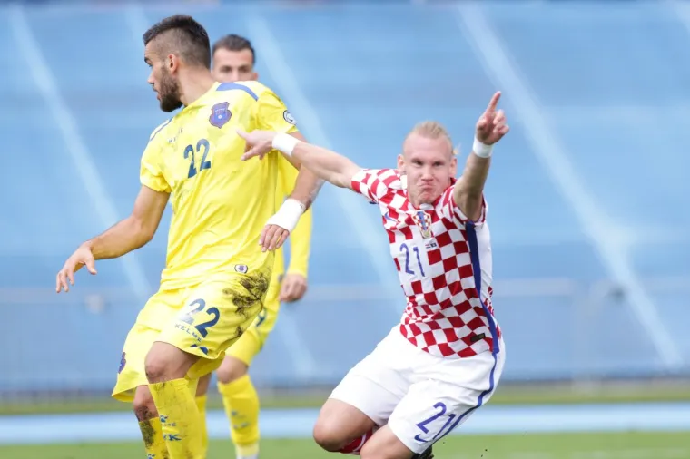 03.09.2017., stadion Maksimir, Zagreb - Kvalifikacijska utakmica za Svjetsko prvenstvo 2018. u Rusiji, skupina I, Hrvatska - Kosovo. Domagoj Vida zabija za 1-0.