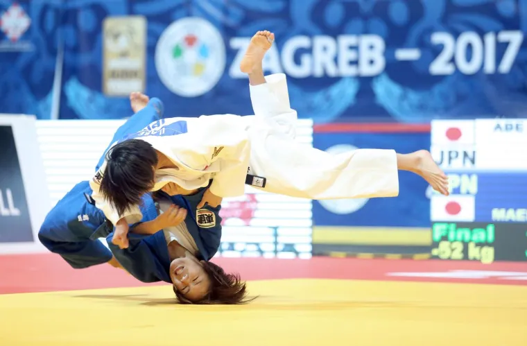 19.10.2017., Dom sportova, Zagreb - IJF Svjetsko juniorsko prvenstvo u judu. Finalni blok - žene do 52 kilograma za prvo mjesto. Abe Uta (Japan) i Chishima Maeda (Japan).