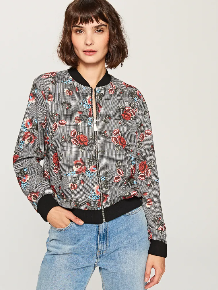 Karirana bomber jakna cvjetnog printa, Reserved, 126,21 kuna