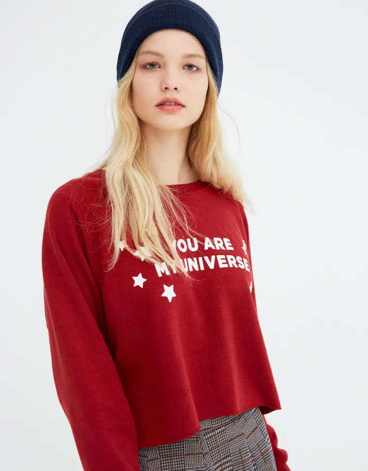 Cropped džemper s natpisom, Pull&amp;Bear, 79,90 kuna