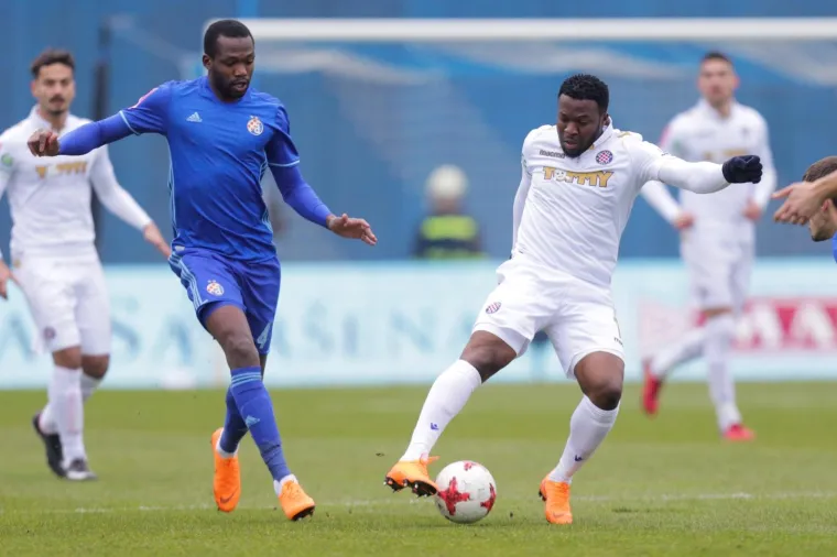18.02.2018., stadion Maksimir, Zagreb - Hrvatski telekom Prva liga, 22. kolo, GNK Dinamo - HNK Hajduk. Franck Ohandza Zoa, Tongo Hamed Doumbia. 
Photo: Luka Stanzl/PIXSELL