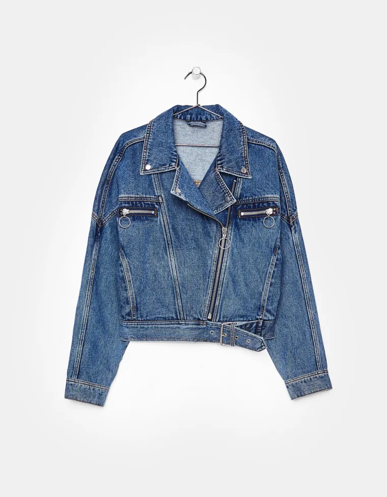 Kratka, motoristička traper jakna, Bershka, 349,90 kuna