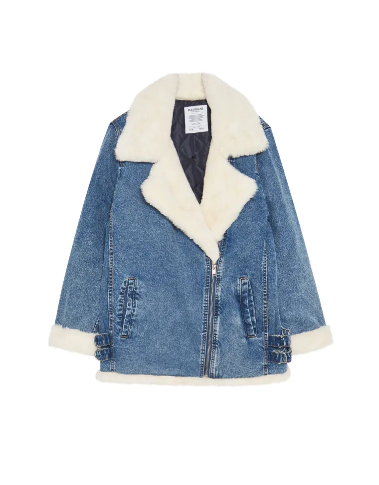 Motoristička traper jakna s krznom, Pull&amp;Bear, 549,90 kuna
