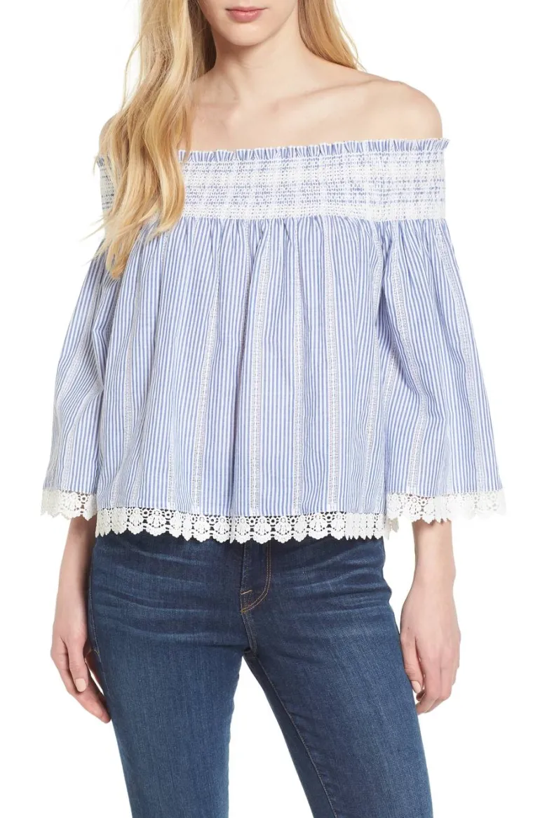 Bluza spuštenih ramena s porubom od bijele čipke, Nordstrom, 588,81 kuna