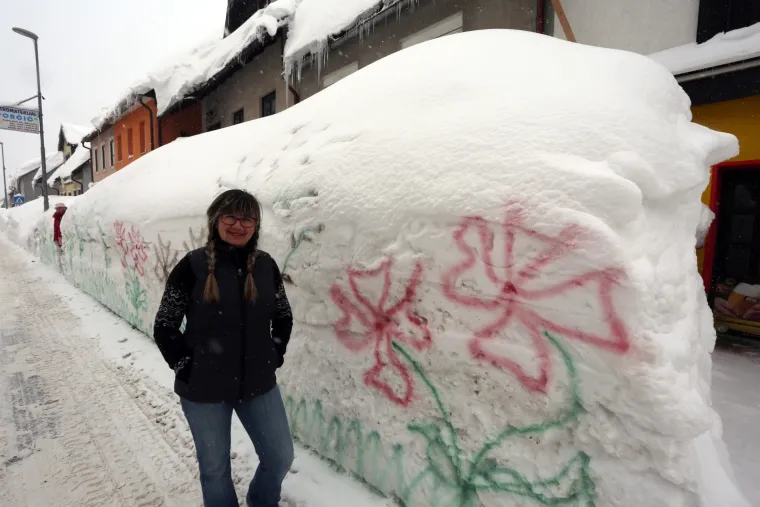 Proljeće na snijegu: nacrtala cvijeće bojom u spreju pred svojom kućom na zidu od snježnog pokrivača