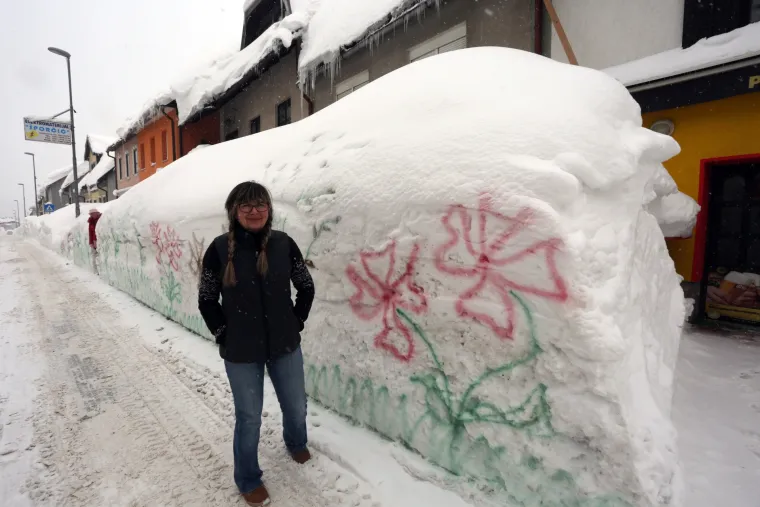 Proljeće na snijegu: nacrtala cvijeće bojom u spreju pred svojom kućom na zidu od snježnog pokrivača