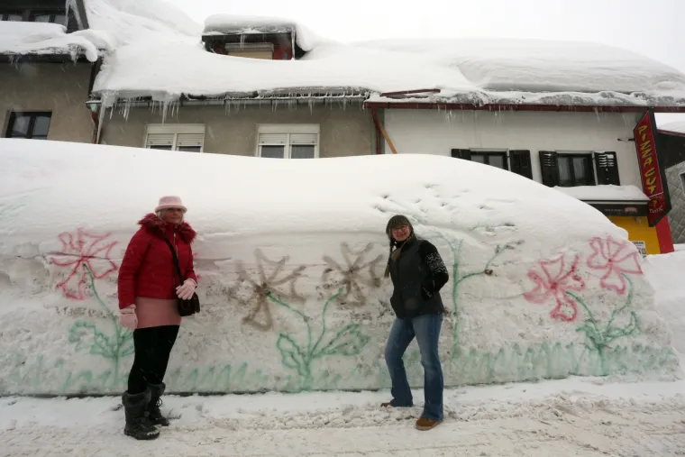 Proljeće na snijegu: nacrtala cvijeće bojom u spreju pred svojom kućom na zidu od snježnog pokrivača