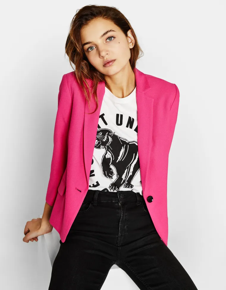 Blazer od krepa boje fuksije, Bershka, 199,90 kuna