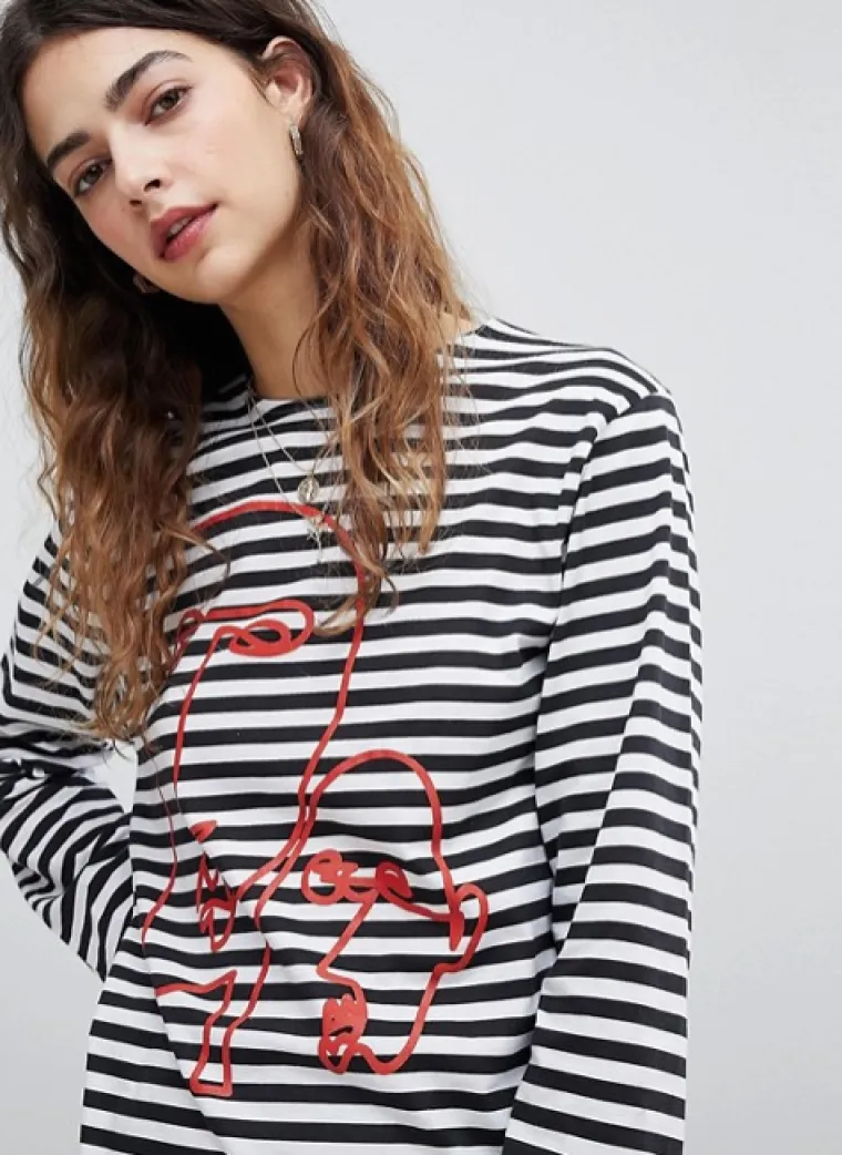Duga prugasta majica s printom dva lica, Asos, 321,89 kuna