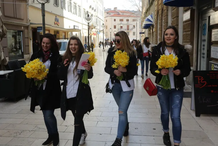 Članice udruge Nada žena oboljelih od raka dojke i učenici Medicinske škole na Korzu također su prodavali narcise kako bi skupili priloge za kupnju uredjaja za KBC Rijeka.