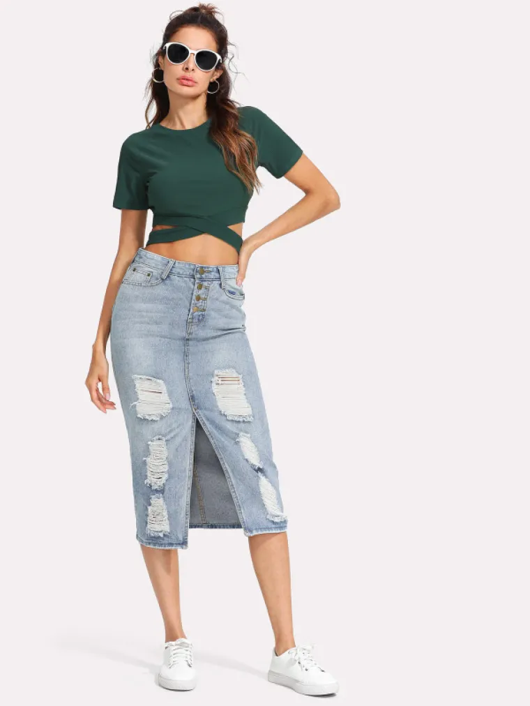 Midi traper suknja s poderotinama, SheIn, 126,90 kuna