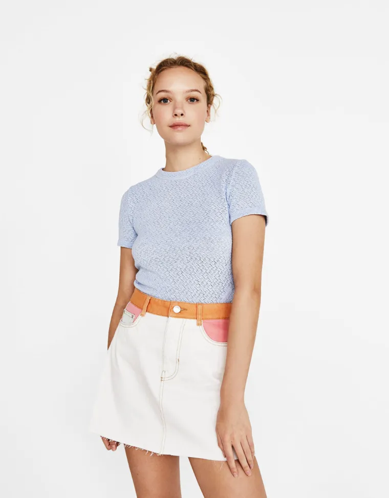 Trobojna traper suknja, Bershka, 189,90 kuna