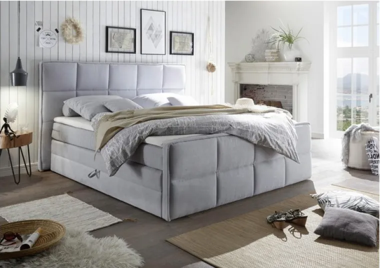 Boxspring krevet od sivog tekstila s ogromnim prostorom za odlaganje, Lesnina XXXL, 8.499,00 kuna