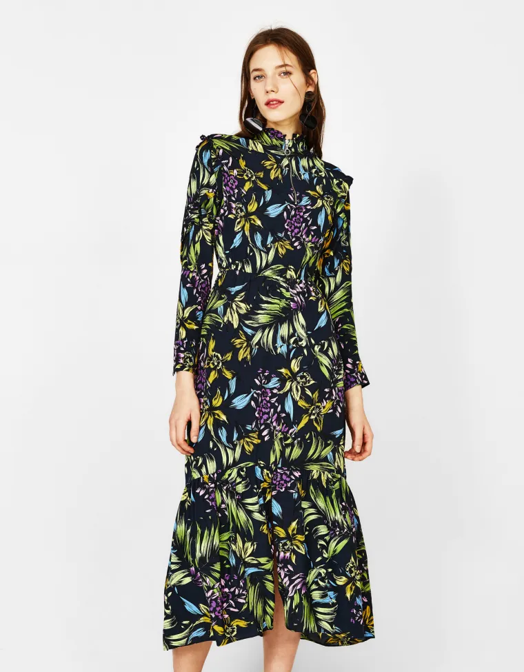 Haljina s printom i volanima, Bershka, 299,90 kuna