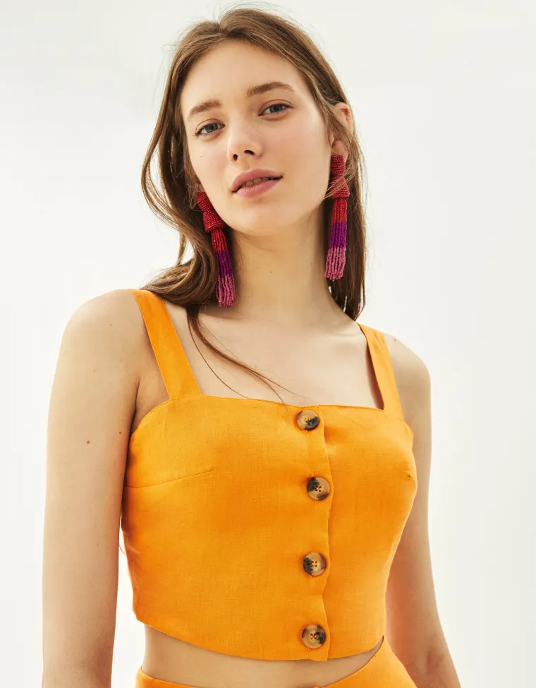 Laneni top s gumbima, Bershka, 129,90 kuna