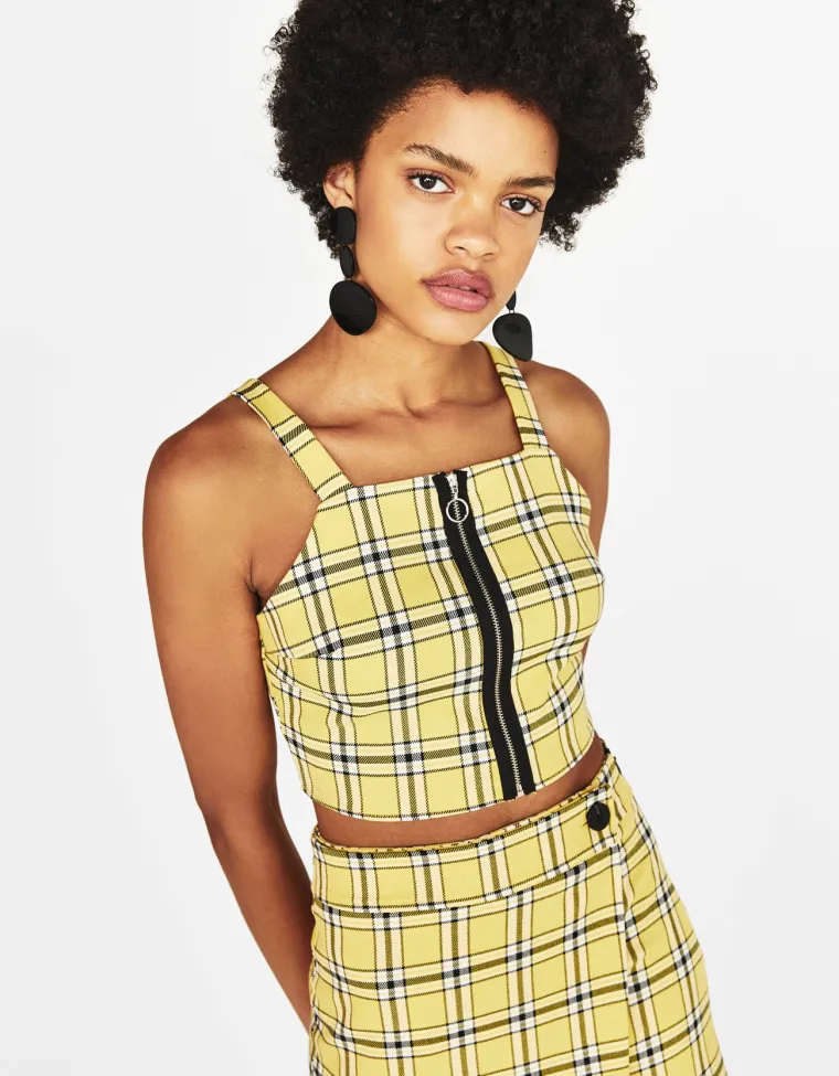 Karirani top sa zipom, Bershka, 99,90 kuna