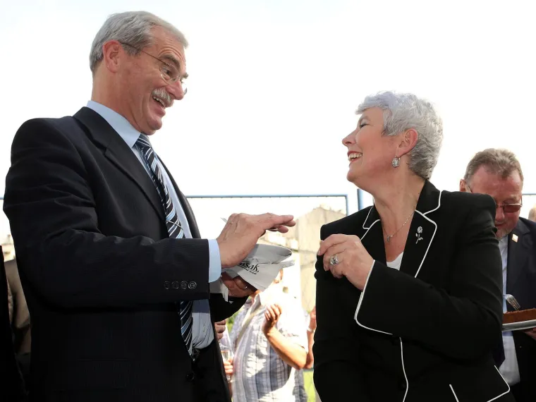 17. 06. 2010., Zagreb - 
U prostorijama NK Jarun u Ogulinskoj 23, odrzana je svecana sjednica Hdz-a povodom 21. obljetnice osnivanja stranke.  Andrija Hebrang i Jadranka Kosor
Photo: Zeljko Hladika/Pixsell