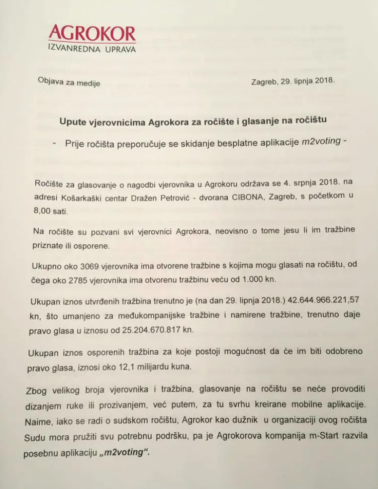 Prvi put vjerovnici glasaju uz pomoć mobilnih aplikacija i elektronskih narukvica: Pogledajte detaljan vodič kroz Agrokorovo ročište