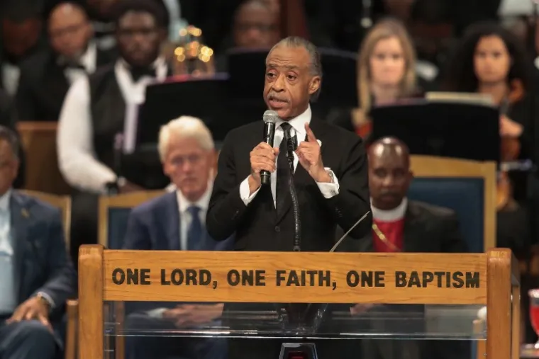 Velečasni Al Sharpton govori na pogrebu Arethe Franklin u crkvi Greater Grace Temple 31. kolovoza 2018. u Detroitu, Michigan