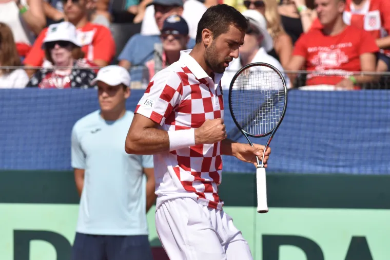 Marin Čilić i Sam Querrey u polufinalnom meču Davis Cupa u Zadru