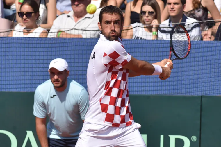 Marin Čilić i Sam Querrey u polufinalnom meču Davis Cupa u Zadru