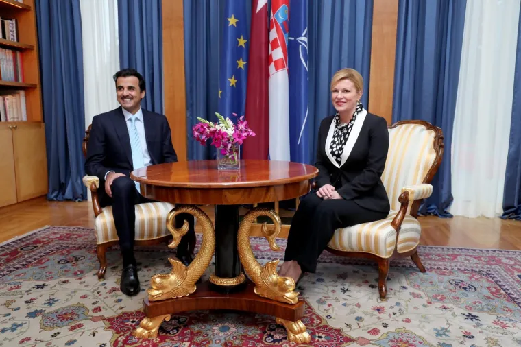 Predsjednica Republike Hrvatske Kolinda Grabar-Kitarovic primila je Seika Tamima bin Hamada Al Thanija, emira Drzave Katar. Photo: Igor Kralj/PIXSELL