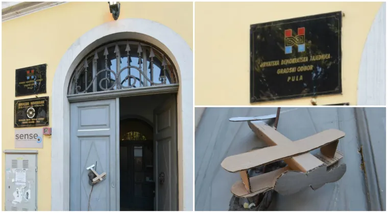 Papirnati avion ostavljen je na ulaznim vratima zgrade na pulskom Danteovom trgu u kojoj se nalazi prostorija Gradskog odbora HDZ-a.