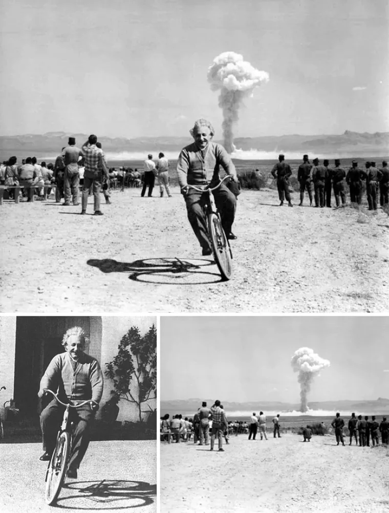 Svi su povjerovali da se Einstein vozio na biciklu dok je iza njega eksplodirala atomska bomba. Kako da ne.