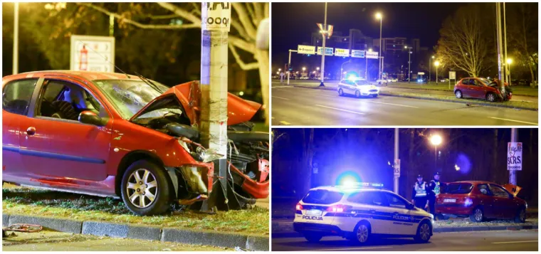 Te&scaron;ka nesreća u Zagrebu: Peugeot se zabio u rasvjetni stup, dvije osobe ozlijeđene