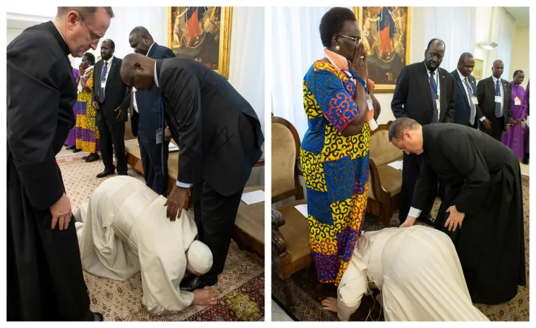&Scaron;okirao sve: Papa Franjo kleknuo i poljubio stopala vođama Južnog Sudana