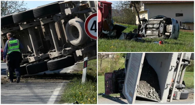 Stravična nesreća: Kamion se prevrnuo, automobil zavr&scaron;io na livadi