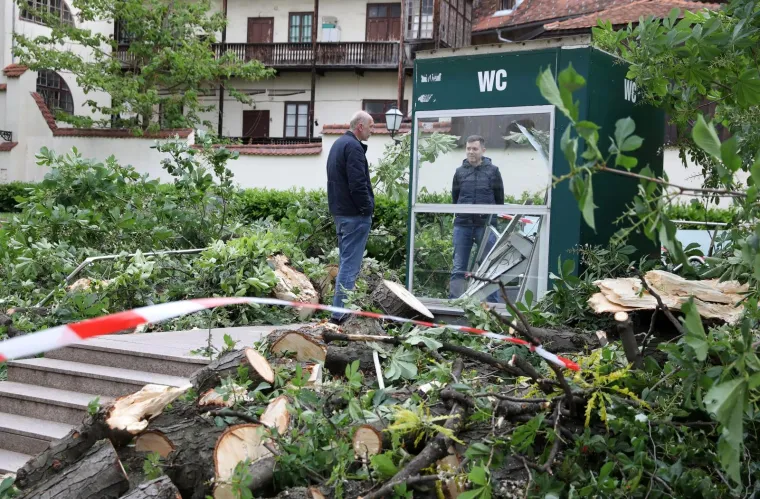 ZBOG JAKOG VJETRA PALO STABLO NA ULAZ U JAVNI WC U CESARČEVOJ: Građanin koji je u to vrijeme obavljao nuždu ostao zarobljen