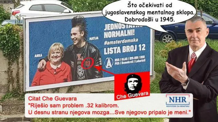 Glasnović se osvrnuo i na plakat Amsterdamske koalicije na kojoj uz Anku Mrak Taritaš stoji mladi panker koji na kožnatoj jakni ima prišivku s likom Che Guevare. "Što očekivati od jugoslavenskog mentalnog sklopa. Dobrodošli u 1945."