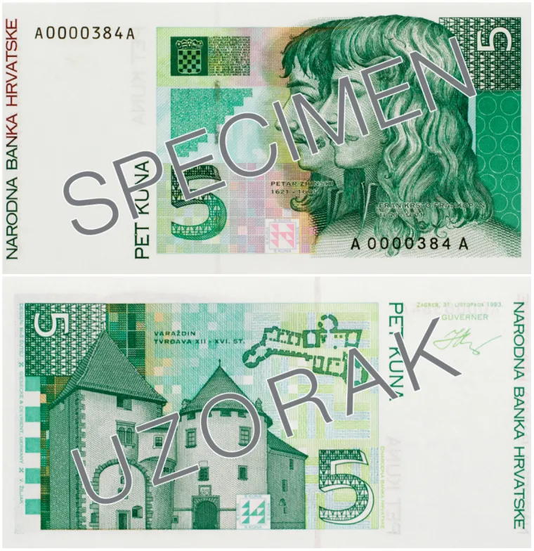 Novčanice od 5 kuna koje nose datum izdanja 31. listopada 1993. prestale su biti zakonsko sredstvo plaćanja 1. travnja 2007.
ZAPRIMLJENO U HNB-u od 31.5.2018. - 31.5.2019.: 1.285
UKUPNO POVUČENO IZ OPTJECAJA: 6.669.482
NEVAŽEĆE NOVČANICE IZVAN TREZORA HNB-a NA DAN 31.5.2019.: 3.388.556