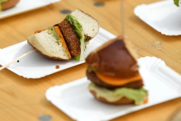 Prijatelji životinja u Zagrebu na Trgu pripremili veganski burger i kobasice te ih podijelili građanima.