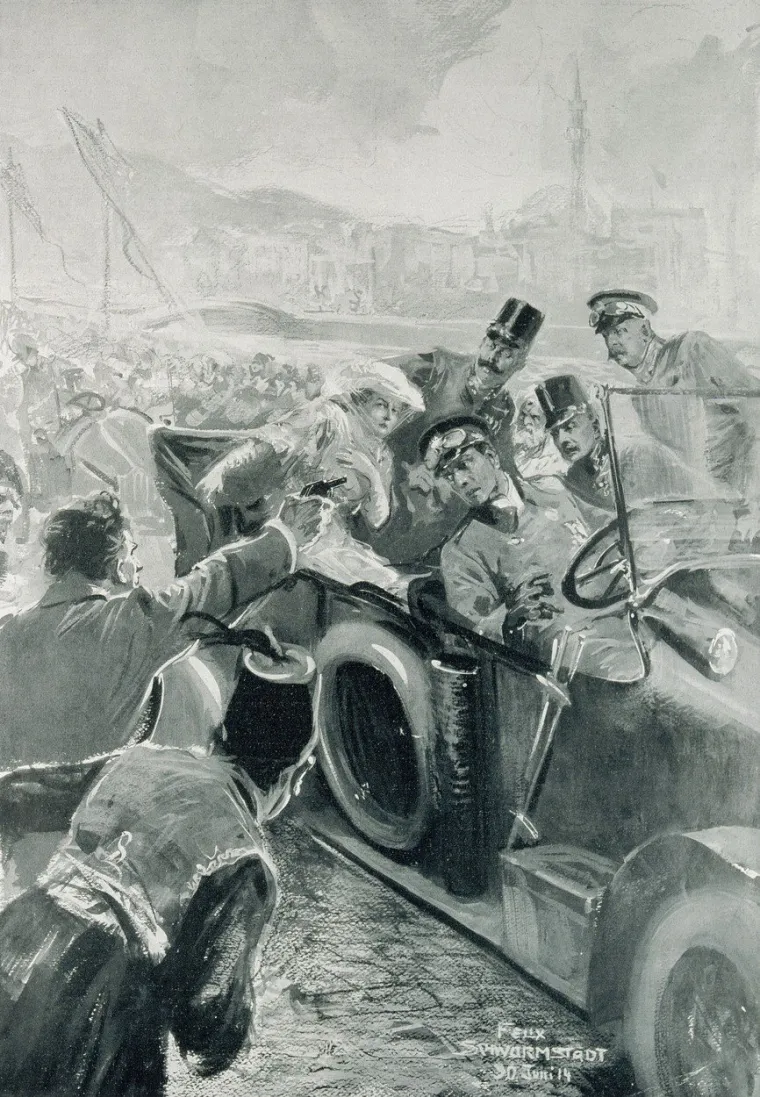U Sarajevu, 28. lipnja 1914., ubijen je austrougarski prijestolonasljednik Franjo Ferdinand. Atentat je otvorio vrata najvećem krvoproliću u povijesti. 
Drvorez  Felixa Schwormstaedta za novine koji prikazuje atentat.
Profimedia, Imagno