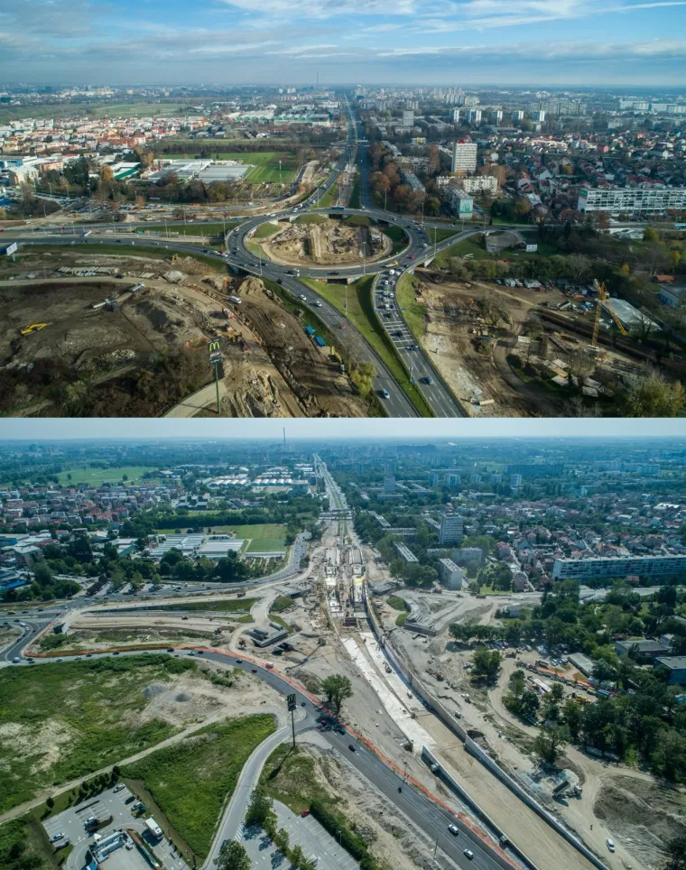 Radovi na pristupnim cestama oko rotora prije njegova zatvaranja 2018. i nakon.