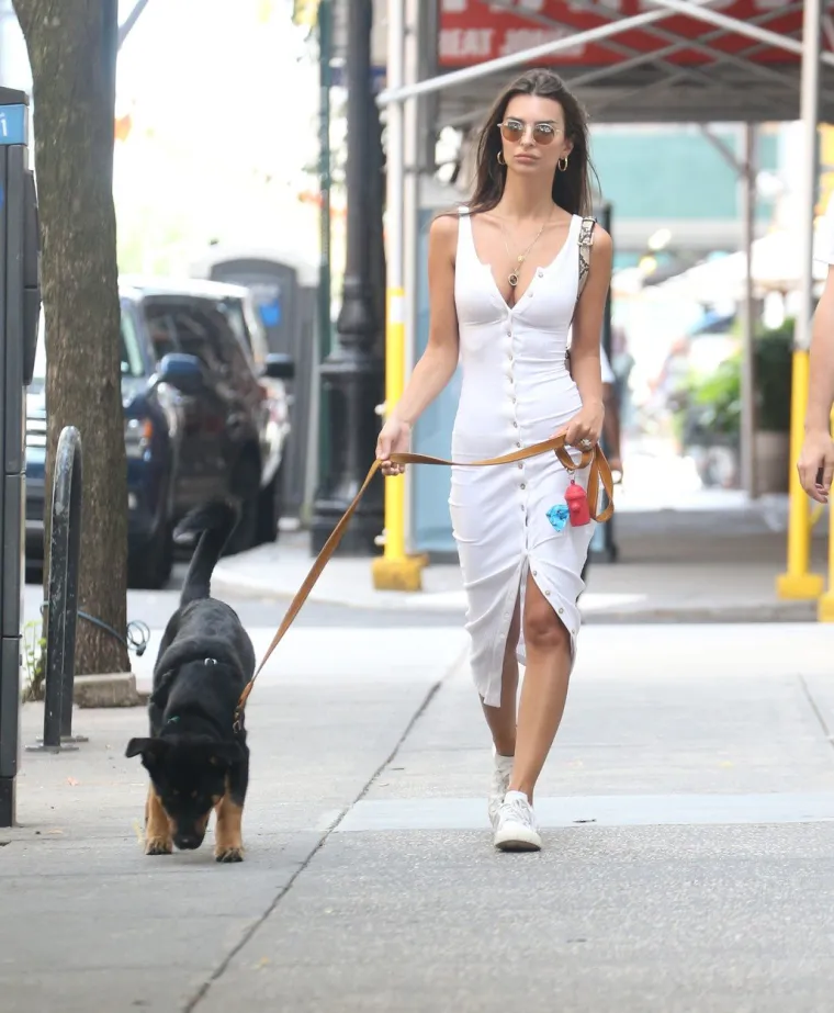 ZAVODLJIVA ČAK I U &Scaron;ETNJI S PSOM: Emily Ratajkowski u uskoj haljini s dekolteom plijenila pozornost