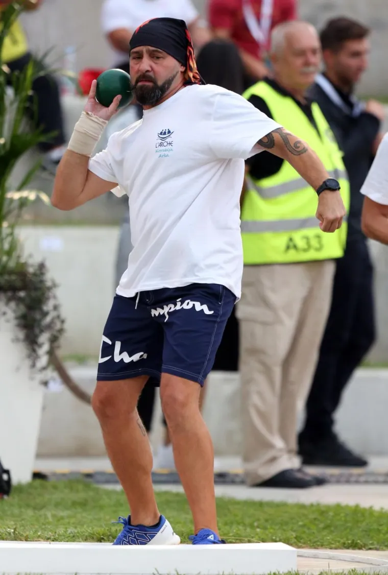 02.09.2019., Zagreb - IAAF World Challenge Zagreb 2019. - 5. memorijal Ivana Ivancica - natjecanje u bacanje kugle. Najbolji svjetski bacaci kugle natjecu se pokraj gradskih fontana i Nacionalne i sveucilisne knjiznice. Prije memorijal Ivana Ivancica poznati se okusali u bacanju kugle. Domagoj Jakopovic Ribafish Photo: Marko Prpic/PIXSELL