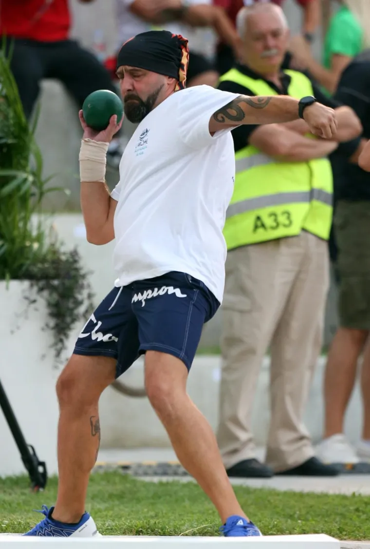 02.09.2019., Zagreb - IAAF World Challenge Zagreb 2019. - 5. memorijal Ivana Ivancica - natjecanje u bacanje kugle. Najbolji svjetski bacaci kugle natjecu se pokraj gradskih fontana i Nacionalne i sveucilisne knjiznice. Prije memorijal Ivana Ivancica poznati se okusali u bacanju kugle. Domagoj Jakopovic Ribafish Photo: Marko Prpic/PIXSELL