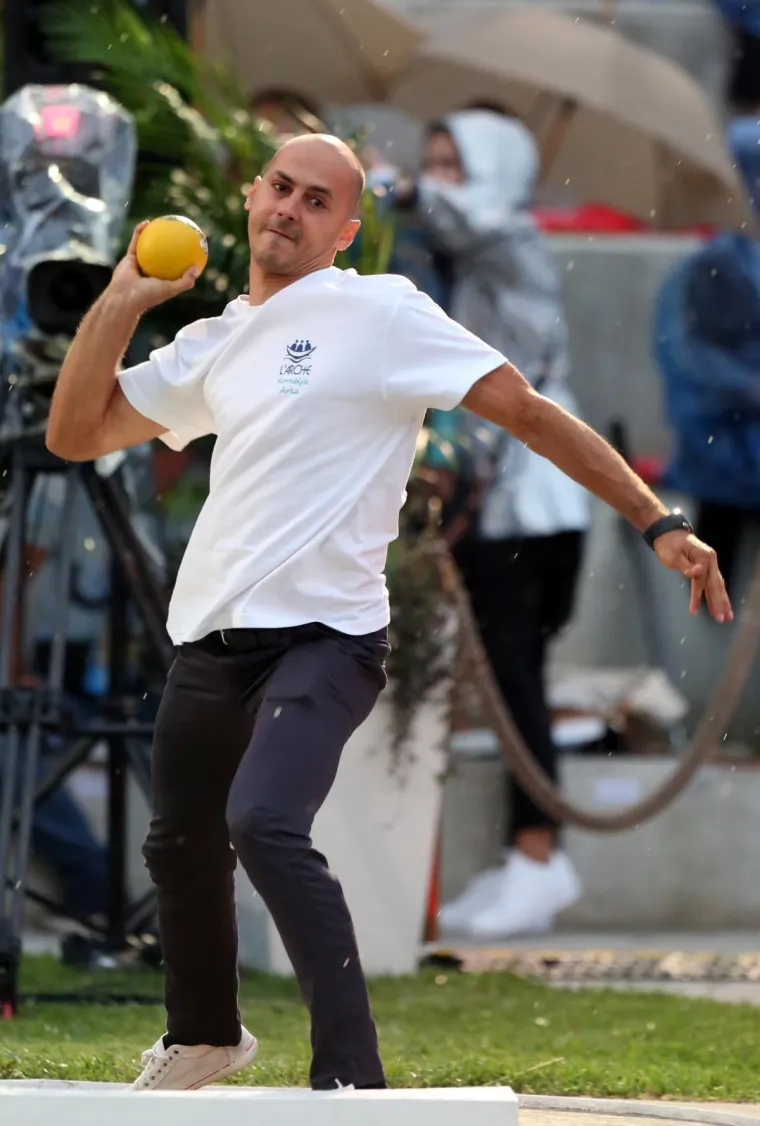 02.09.2019., Zagreb - IAAF World Challenge Zagreb 2019. - 5. memorijal Ivana Ivancica - natjecanje u bacanje kugle. Najbolji svjetski bacaci kugle natjecu se pokraj gradskih fontana i Nacionalne i sveucilisne knjiznice. Prije memorijal Ivana Ivancica poznati se okusali u bacanju kugle. Marijo Moznik Photo: Marko Prpic/PIXSELL