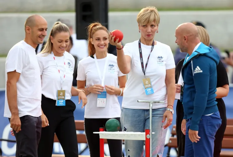 02.09.2019., Zagreb - IAAF World Challenge Zagreb 2019. - 5. memorijal Ivana Ivancica - natjecanje u bacanje kugle. Najbolji svjetski bacaci kugle natjecu se pokraj gradskih fontana i Nacionalne i sveucilisne knjiznice. Prije memorijal Ivana Ivancica poznati se okusali u bacanju kugle. Rene Bitorajac Photo: Marko Prpic/PIXSELL