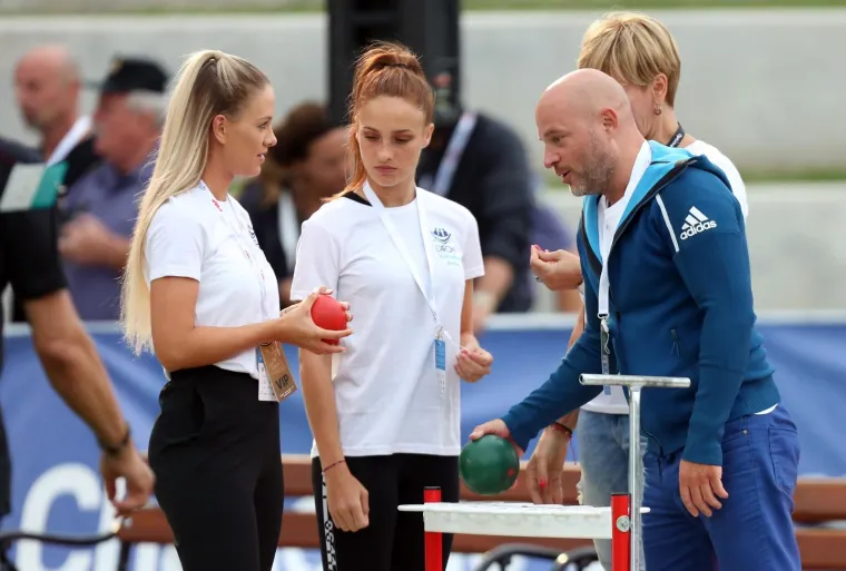 02.09.2019., Zagreb - IAAF World Challenge Zagreb 2019. - 5. memorijal Ivana Ivancica - natjecanje u bacanje kugle. Najbolji svjetski bacaci kugle natjecu se pokraj gradskih fontana i Nacionalne i sveucilisne knjiznice. Prije memorijal Ivana Ivancica poznati se okusali u bacanju kugle. Rene Bitorajac Photo: Marko Prpic/PIXSELL