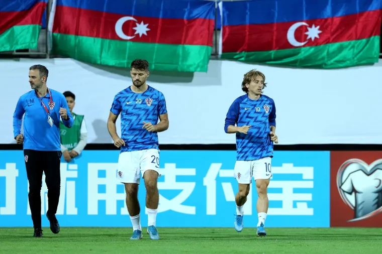 09.09.2019., stadion Backell Arena, Baku, Azerbajdzan- Kvalifikacijske za Europsko prvesntvo, skupina E, 5. kolo, Azerbajdzan - Hrvatska. Bruno Petkovic, Luka Modric. 
Photo: Luka Stanzl/PIXSELL