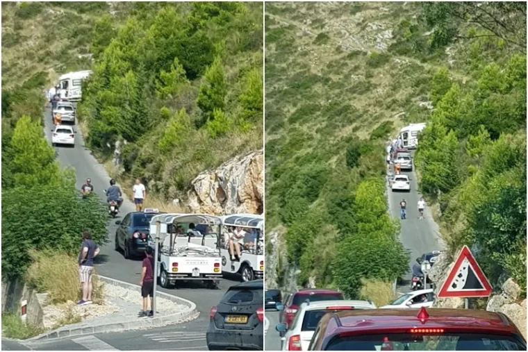 Kamper zapeo na cesti kod Dubrovnika i dok se 'koprcao' stvorio je ogromnu gužvu