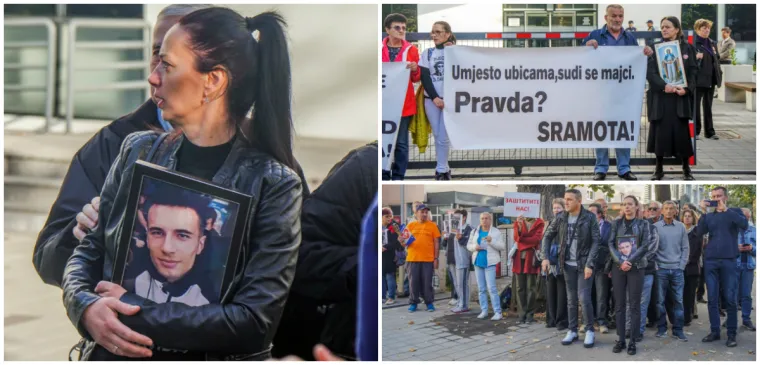 Aktivisti grupe 'Pravda za Davida' ispred suda podigli natpise 'Za&scaron;titite nas': 'Tražite ubojice umjesto da sudite majci!'