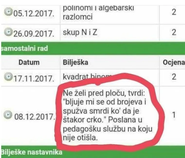 ʼUčenik me poslao u 3 pm i naručio ćevapeʼ: Bilje&scaron;ke iz dnevnika koje dokazuju da profesore sve manje po&scaron;tuju