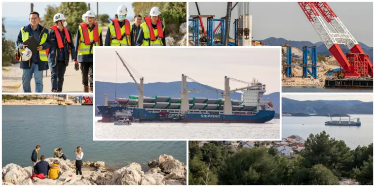 Kineski brod stigao na sidrište u Komarni: Ove čelične grdosije 'držat' će Pelješki most!