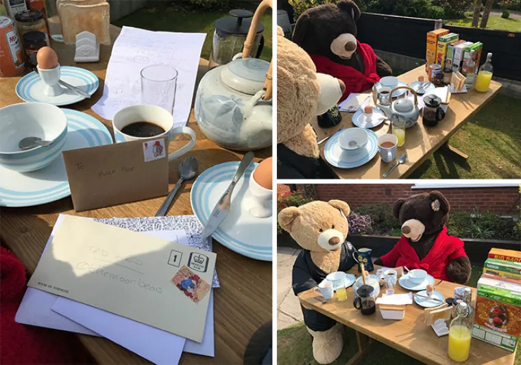 Obitelj iz britanskog Stockporta svakodnevno uveseljava susjede u karateni. Točnije, to čine njihova dva divovska pli&scaron;ana medvjedića koji marljivo rade u dvori&scaron;tu ili jednostavno uživaju. Od kuhanja i pranja, do popravljanja auta,  Ted i Ed Moor Bear ni trunka se ne dosađuju, a &scaron;to sve rade možete provjeriti i na njihovoj Facebook stranici themoorbears